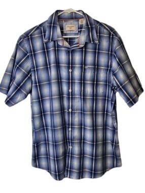 Dockers Men's Sz Large Button Down Short Sleeve Blue Plaid Shirt ✨️Host Pick✨️